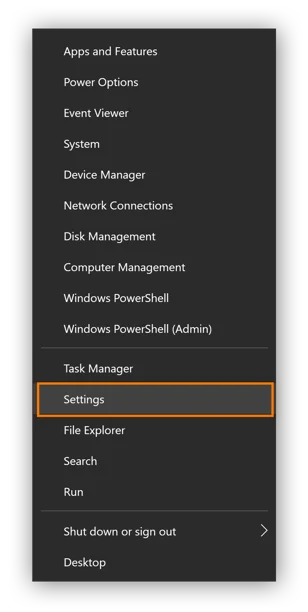 Para ver la dirección IP local en Windows 10, haga clic con el botón derecho en el icono de Windows y seleccione «Configuración».