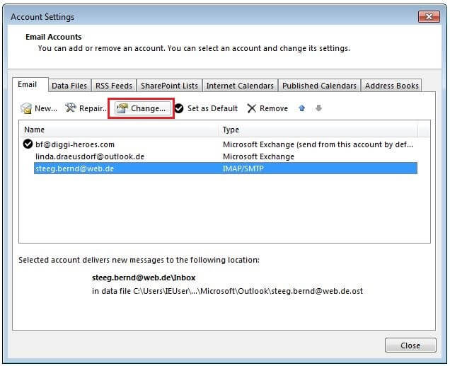 Configuración de la cuenta de Outlook: Descripción general de las cuentas de correo vinculadas